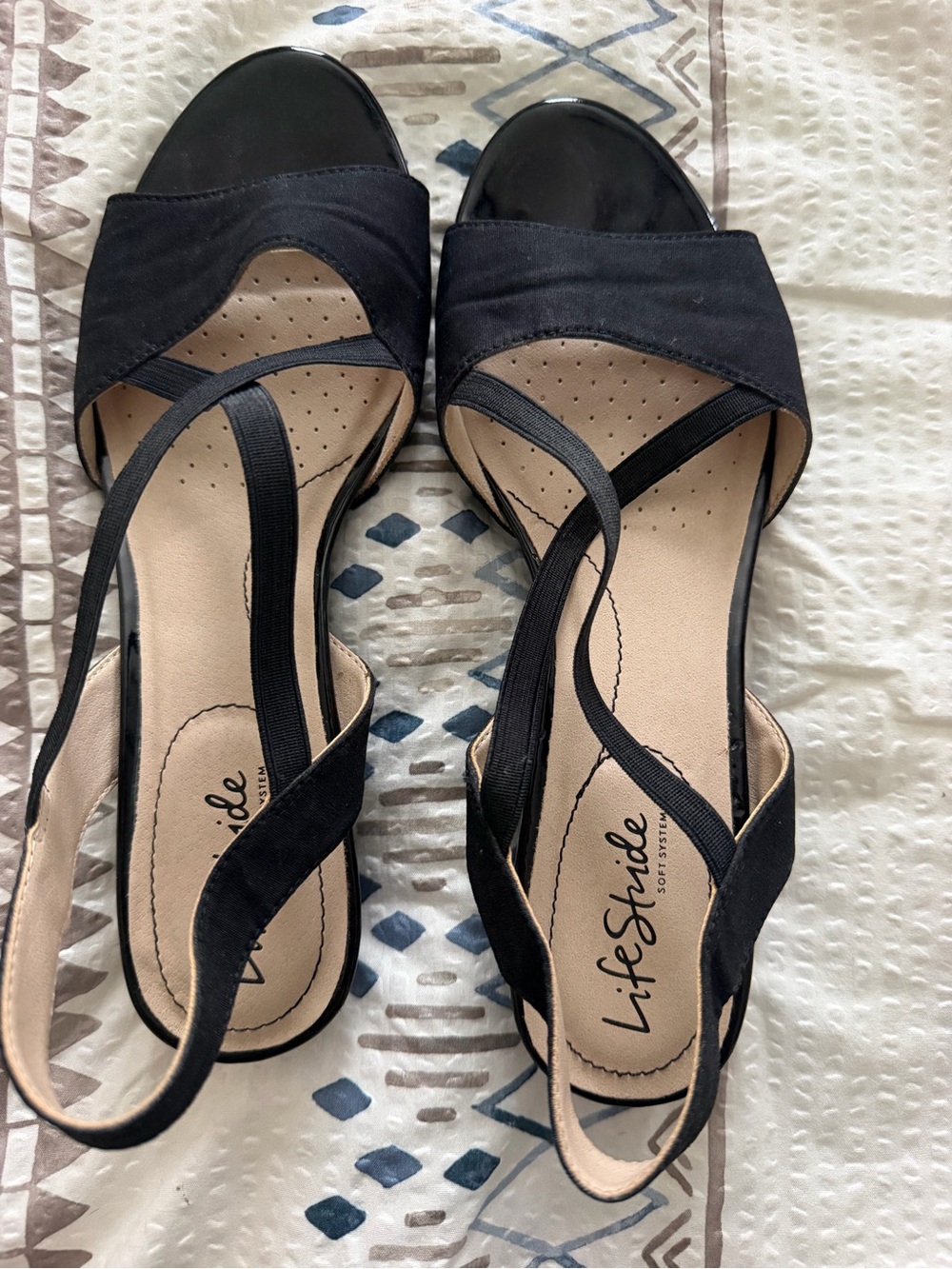 Life Stride Black Open-Toe Slingback Sandals
